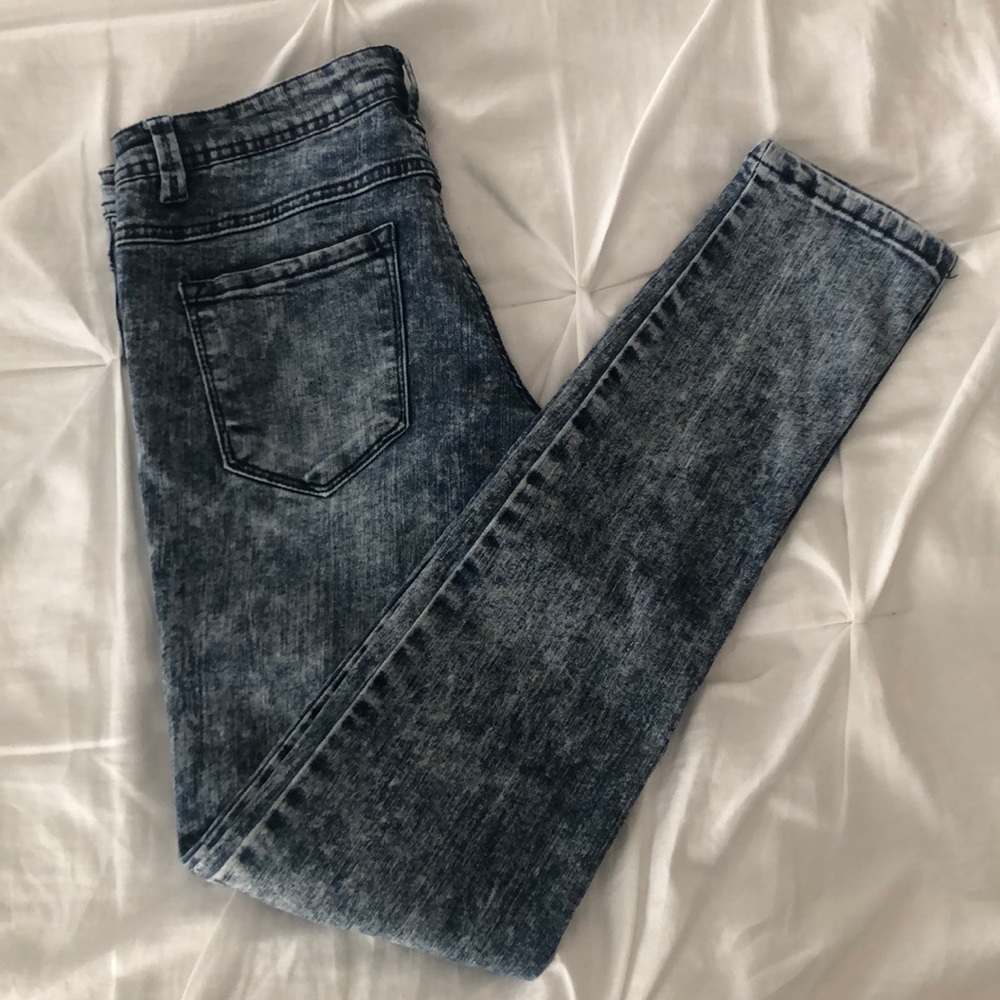 Blue Asphalt Acid Washed Denim Fitted Jeans